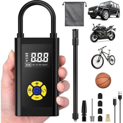Compresseur d'air portable, gonfleur de pneu de voiture, pompe à vélo, mini compresseur de voiture, affichage numérique LCD, 150 psi, charge de type C avec lumière LED (1/5)
