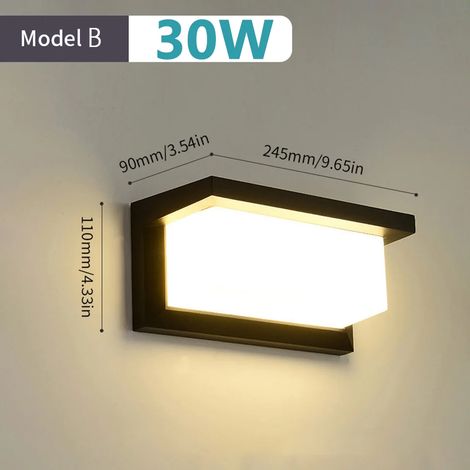 (Modèle B 30 W - Blanc froid - Sans capteur) Applique murale LED avec détecteur de mouvement, AC85-265 V, étanche, montage en surface, pour intérieur, salon, véranda, extérieur (1/5)