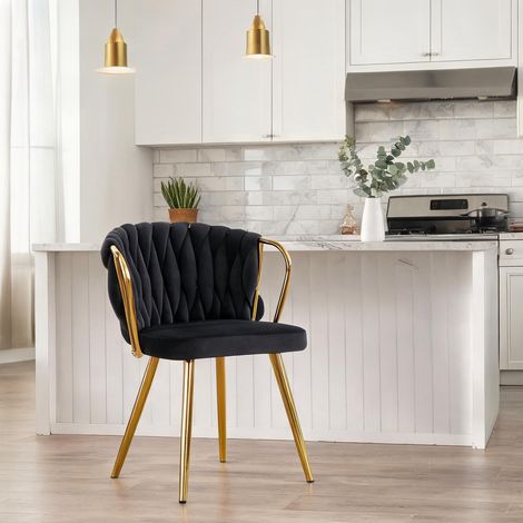 Fauteuil de salle à manger avec accoudoirs en velours (1/5)