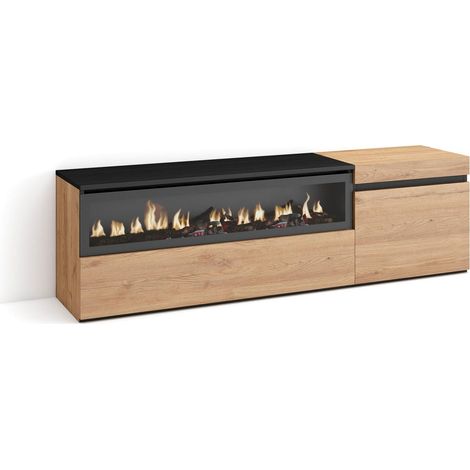 Skraut Home Mobile TV Soggiorno Ampio spazio a disposizione 150x45x35cm Per TV fino a 65" Camino elettrico Stile moderno Rovere e nero (1/5)