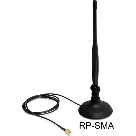 Delock wlan 802.11 b/g/n antenna rp-sma 4 dbi omnidirectional with flexible joint with magnetic stand