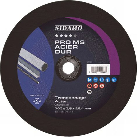Disque à tronçonner PRO MS ACIER DUR pour tronçonnage sec des métaux, aciers haute dureté et fonte dure SIDAMO - 10111068 (1/3)