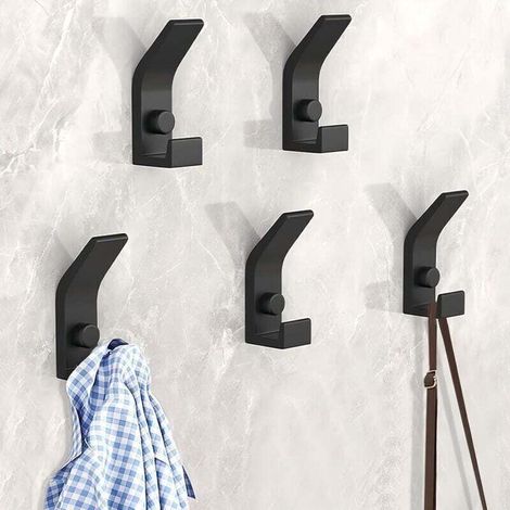 Wandhaken, 5-teiliges Wandgarderoben-Set, praktische Wandhaken mit Schrauben, Doppelhaken-Metallgarderobe für Badezimmer, Schlafzimmer, Kleiderschrank (Schwarz)