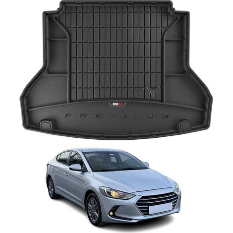 Tapis de Coffre 3D TPE Premium Compatible avec Hyundai Elantra VI 2016-2020 - Bac de Protection de Coffre Intérieur antidérapant Revêtement de Coffre Bords Hauts pour Voiture Noir