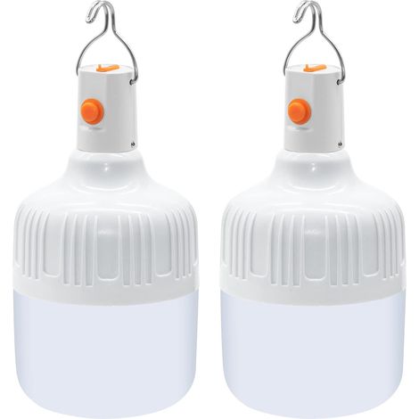 Camping Lantern, 2-Piece Camping Lamp with USB Rechargeable 500 Lumens, 2 Modes, Portable Hanging Lantern, Dimmable Tent Bulb for Bivouac, Fishing, Hiking, Garden, BBQ