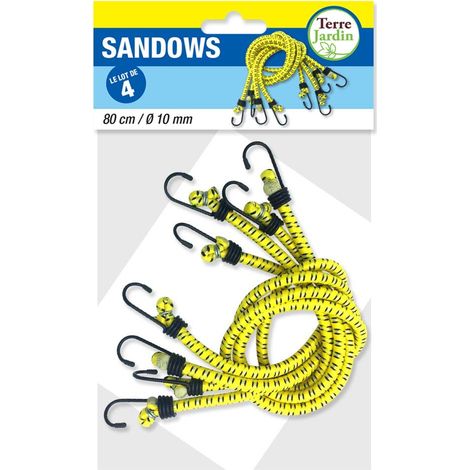 Terre Jardin – Tendeur sandow élastique 80 cm – Lot de 4 – Crochets gainés en plastique – Caoutchouc naturel pour excellente élasticité