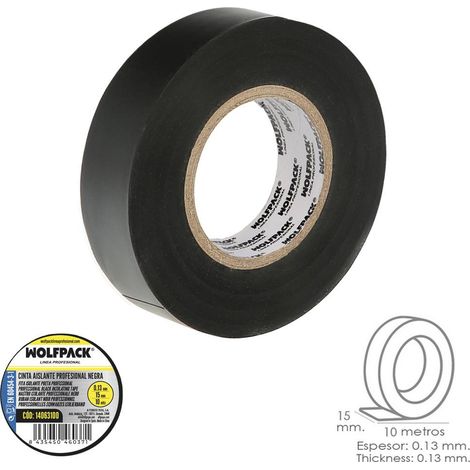 WOLFPACK LINEA PROFESIONAL 14063100 Professional Black Spessore 0,13 mm. Larghezza 15 mm. Rotolo 10 metri Elettricista, nastro isolante cavi, Multicolore