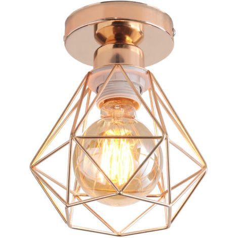royaluxe- Plafonnier Rétro Lampe De Plafond Cage En Métal Or Luminaire Plafonnier Vintage D'Intérieur E27 (1/5)