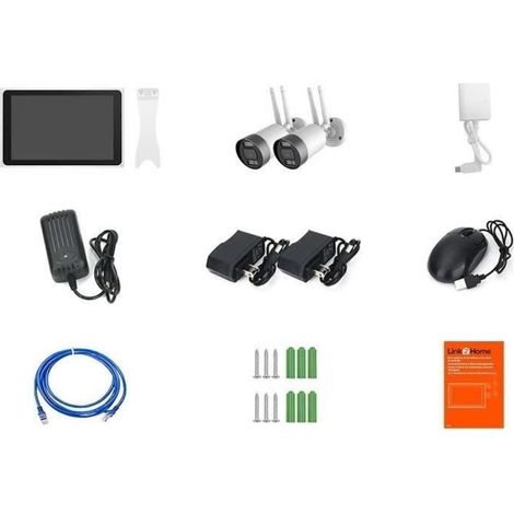 Kit mit 2 Wi-Fi-Kameras + NVR-Bildschirm - LINK2HOME - 3MP, intelligente Erkennung, LCD-Bildschirm 10.1"