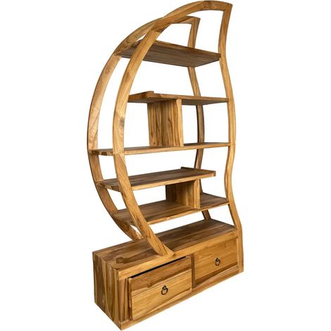 Étagère ouverte 156 cm gauche forme lune en bois de teck – CINTA (1/5)