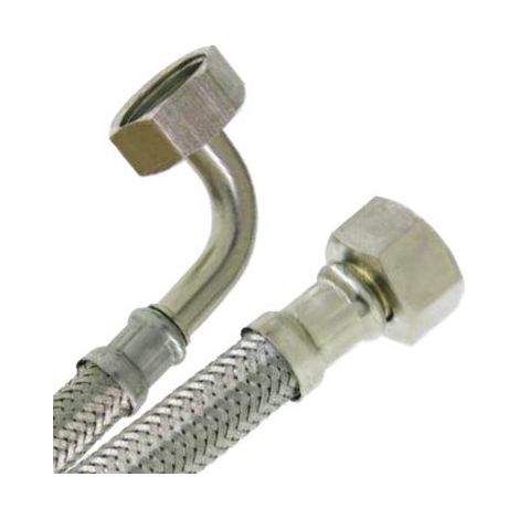 Watts – Flexible sanitaire inox 13mm – Coude femelle 3/4" (20/27) – Écrou libre femelle 3/4" (20/27) – Longueur 1m – Débit 65L/min à 3 bars (1/2)