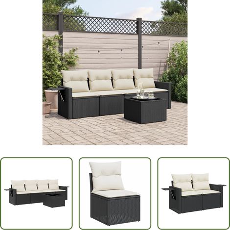 vidaXL Rattanmöbel - 5-tlg. Garten-Sofagarnitur mit Kissen Schwarz Poly Rattan (1/5)