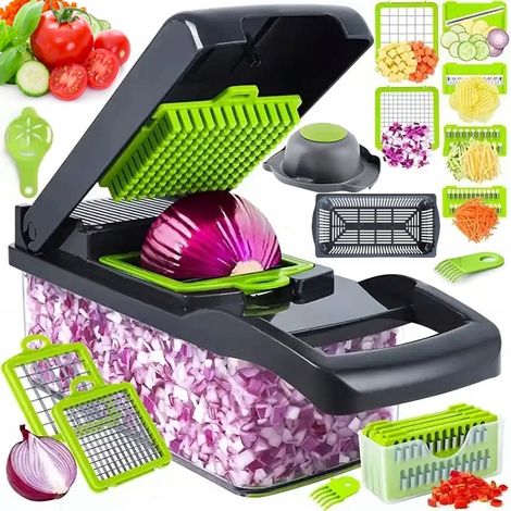 SET MIT MULTIFUNKTIONALEM SCHNEIDER UND REIBE FÜR GEMÜSE, OBST UND KÄSE, 14-IN-1-SCHNEIDER