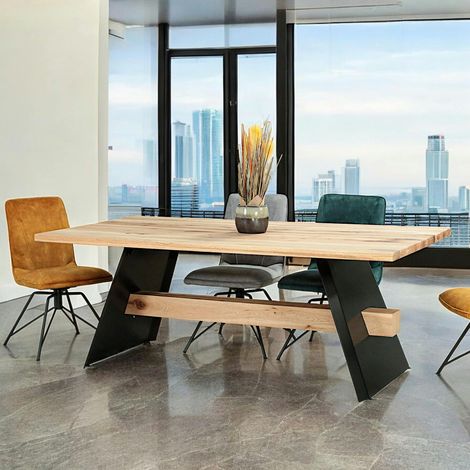 Table rectangulaire en chêne blanc avec poutre centrale 200 cm CORNWALL (1/5)