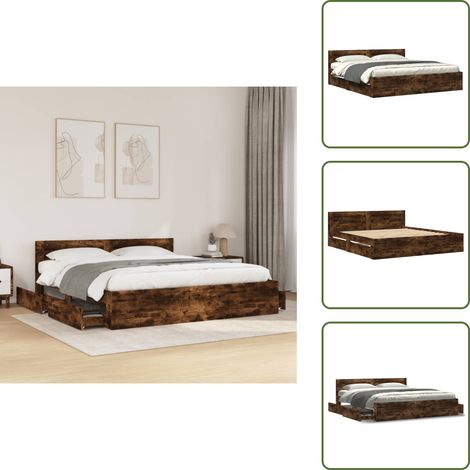 Holzwerkstoff Bett - vidaXL Bettgestell mit Kopfteil Räuchereiche 180x200 cm Holzwerkstoff - Holz Bettgestell Kopfteil