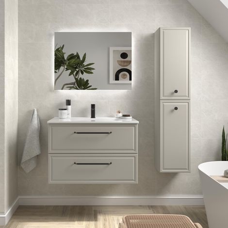 Mueble de Baño RUNA 80cm Gris mate 2 cajones Lavabo 1 poza Porcelana (1/5)