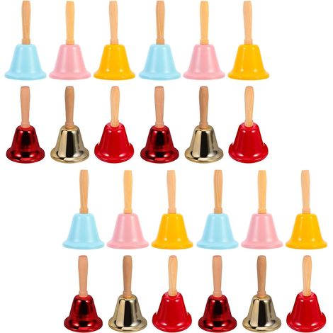 Lot de 24 Clochettes de Noël en Métal avec Poignées en Bois Diamètre 63 CM Finition Multicolore Cloches Portables pour Décoration de Table de Fête Dîner de Mariage et (1/5)