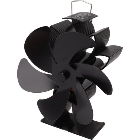Ventilateur de poêle 6 pales en alliage d'aluminium silencieux pour cheminée et poêle à bois, noir (1/5)
