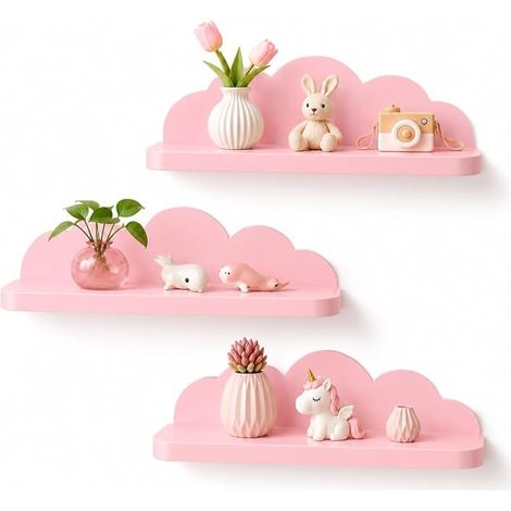 Ensemble de 3 étagères murales pour salon, chambre, bureau, salle de bains ou de cuisine, rose-3L (1/5)