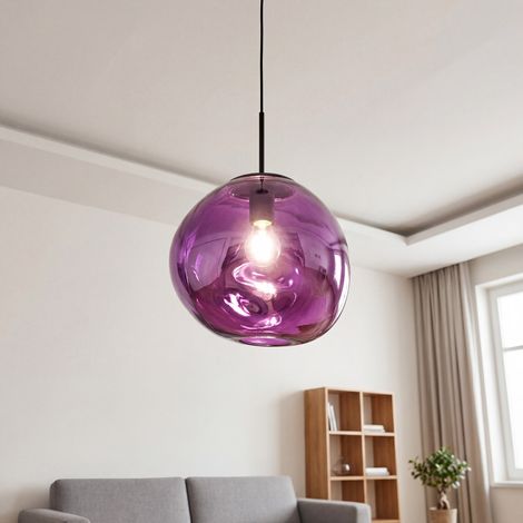 Hängelampe Glas B: 36 cm H: max. 138 cm Lila mundgeblasen spiegelnd E27 Modern Hängeleuchte