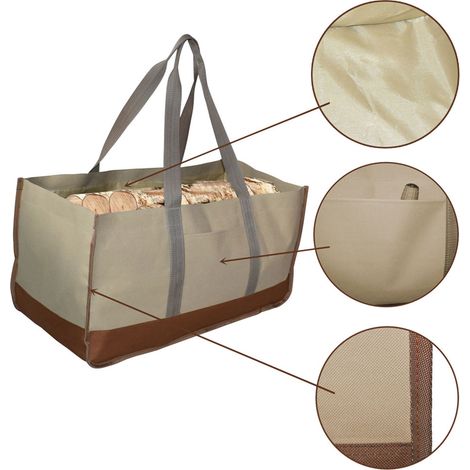 Große Brennholz-Tragetasche für den Außenbereich (Khaki und Braun) (1/5)