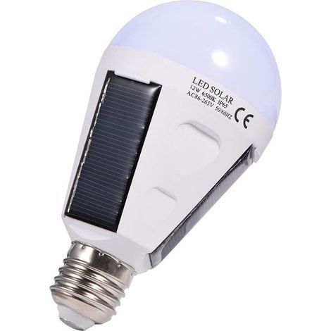 Ampoule Solaire à LED, E27 IP 65, Ampoule LED d'urgence Portable avec Crochet(12W) (1/4)