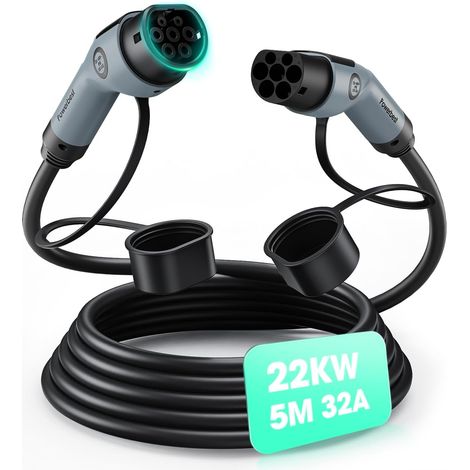 Type 2 Charging Cable, 22KW 5M 32A Car Electric Three Phase Type 2 to Type 2 EV/PHEV Cable for models S/3/X/Y, ID.3, I3 (1/5)