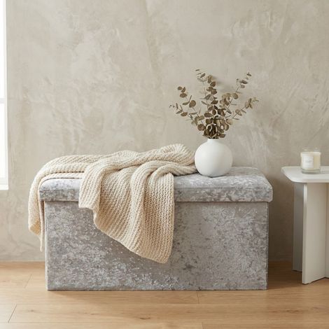 Crushed Velvet Grey Ottoman Storage (1/2)