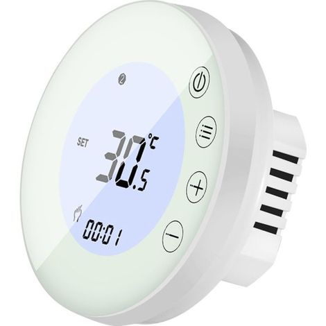 Programmierbarer, intelligenter Digitalthermostat mit rundem, hintergrundbeleuchtetem LCD-Touchscreen für Zuhause, Schule, Büro und Hotel. Raumtemperaturregler mit rundem LCD-Touchscreen. (1/5)