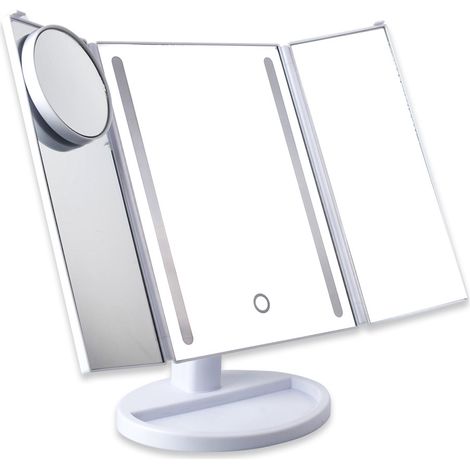 Ahlsen Espejo de maquillaje LED, espejo de maquillaje iluminado triple con pantalla táctil, espejo de tocador para encimera, rotación ajustable de 180° (1/5)