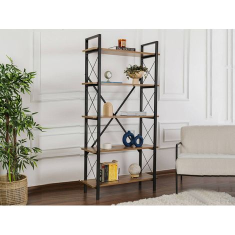 Dmora - Libreria Suriel, Scaffale da ufficio, Mobile portalibri, Biblioteca, 90x34 h180 cm, Noce e Nero (1/5)