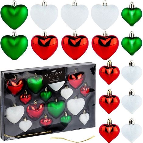 Boules de noel incassables coeurs rouge vert blanc 6545 cm 16 pcs