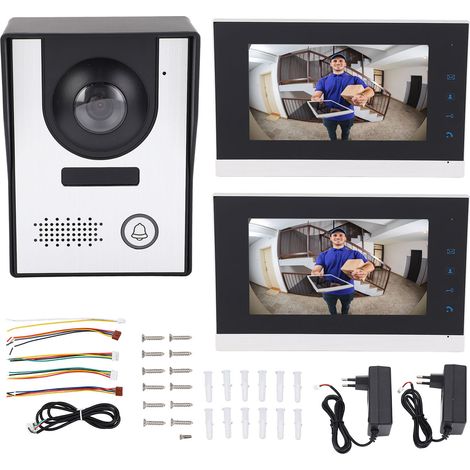 Système de sonnette vidéo filaire Vision nocturne infrarouge caméra de déverrouillage à distance avec 2 pièces écran de 7 pouces pour villa appartement prise ue AC100-240V (1/5)