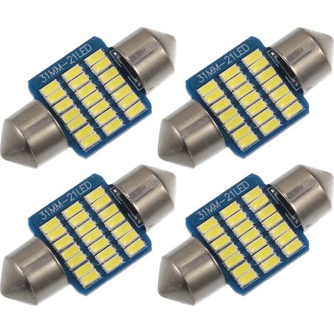 Ampoules feston LED 31 mm — Éclairage intérieur automobile : plafonniers, liseuses, éclairage de portières, lumières de courtoisie — Blanc (Lot de 4)