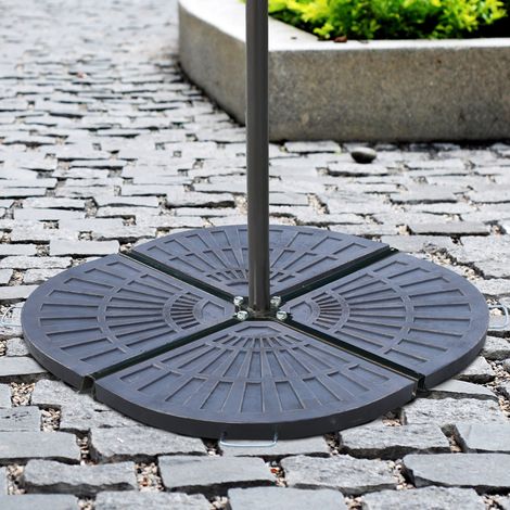 Lot de 2 plaques semi-circulaires pour pied de parasol, poignée, résine et métal, couleur bronze, 66 x 47 x 4,2 cm, 30 kg