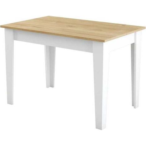 Table de cuisine avec rangement- KIEVA - Mélamine - Blanc / Chene - Rectangulaire - 4 / 6 personnes - 110 x 75 x 72 cm (1/3)