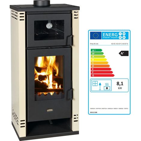 Estufa De Leña Con Horno y Lados en color marfil 8.1kW Modelo Prity K2 GT F (1/5)