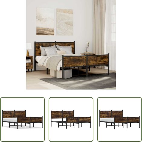 Cadre de lit - Cadre de lit en métal sans matelas chêne fumé 140x190 cm (1/5)