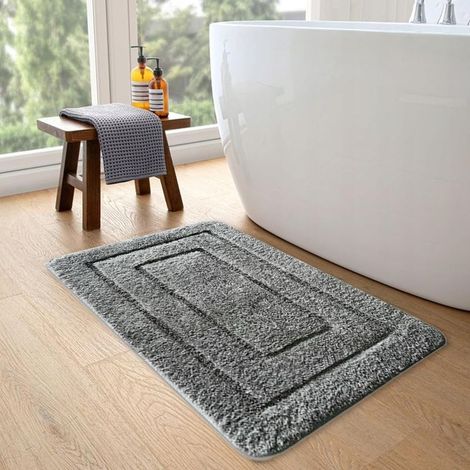 Tapis Salle de Bain Antidérapant,60cm x 40cm Tapis Salle de Bain Absorbant pour Salles De Bains,Salon et Chambre à Coucher,Extra Moelleux et Absorbant,avec Dos Antidérapant,Lavable en Machine (Gris) (1/5)