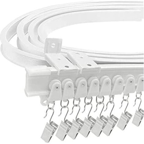 Tringle à rideaux, Rail de rideau de plafond flexible pour baie vitrée, environ 5 m, pliable courbe support mural en plastique robuste pour séparateur de chambre (1/5)