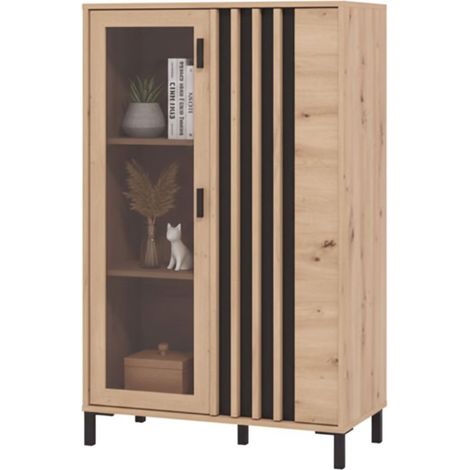 Vetrina Grimani, Mobile Espositore 2 Ripiani, Apertura Battente, 2 Ante, 80x40x128.5h cm Marrone Rovere Nodi