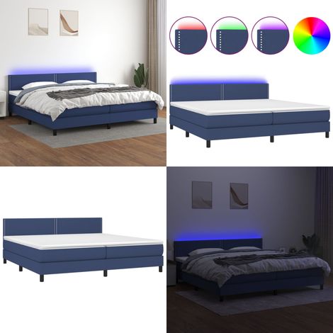 Sommier à lattes de lit et matelas et LED Bleu 200x200 cm Tissu - Sommier Tapissier - Lit Avec Led - Matelas À Ressorts Ensachés - Tête De Lit Réglable - Éclairage LED - Home & Living (1/5)