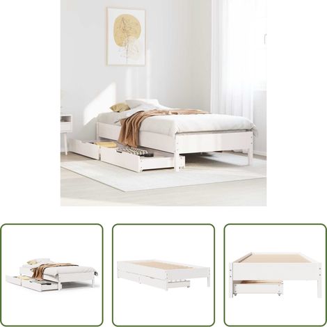 vidaXL Tiroir sous lit - Cadre de lit sans matelas blanc 100x200 cm bois de pin massif (1/5)