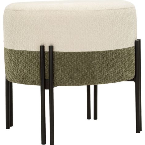 Pouf moderno bicolore crema e verde con struttura in ferro nero (1/5)