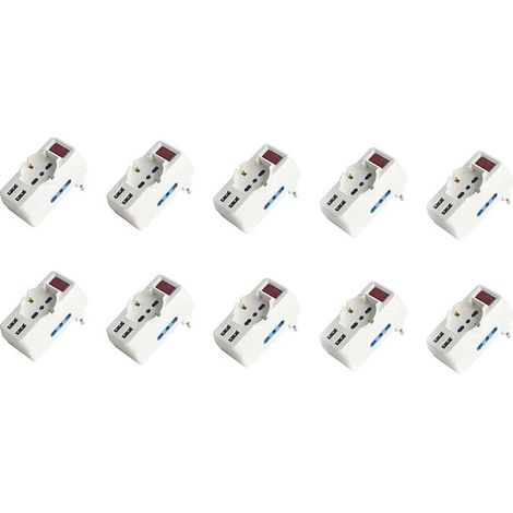 Multipresa Adattatore con Interruttore Spina 10A, 2 Prese Bipasso 10A/16A, 1 Presa Schuko Universale, 2 USB A 5V/3A 250V Max 1500W (1/3)