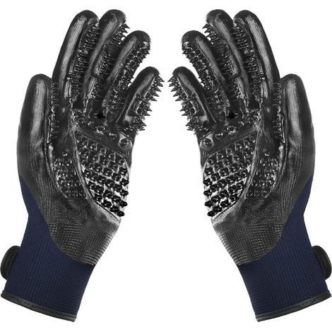 Gants de Toilettage pour Animaux, Gant Brosse de Massage Chien Chat Gant de Nettoyage pour Animaux Cheval Gants pour Éliminer Les Poils et Lavage-Bleu Foncé (1/4)