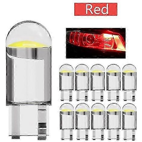 10 x 10 LED W5W T10 brillantes pour voiture, verre COB, 6000K, lampe de plaque d'immatriculation, 7 couleurs, plafonnier, feux de jour (DRL) (1/5)