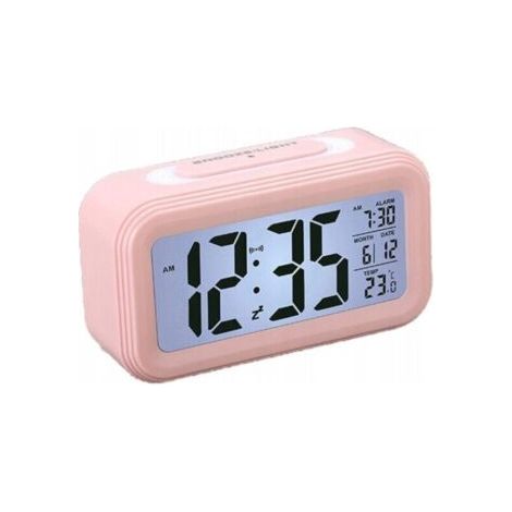 Réveil numérique multifonctionnel LED horloge lumineuse intelligente température calendrier perpétuel rose (1/5)