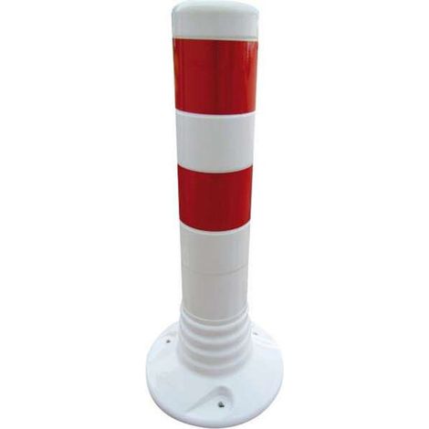 Schake Flexipfosten Ø80mm in weiß mit rot reflektierenden Streifen und Dübelbefestigung aus PUR 450mm hoch