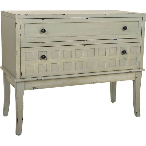 Commode d entrée en bois vert antique avec deux tiroirs - vert antique patiné (1/5)